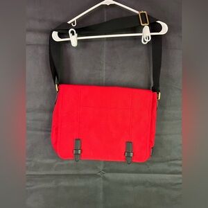 Fossil Red Canvas Messenger Laptop Bag
